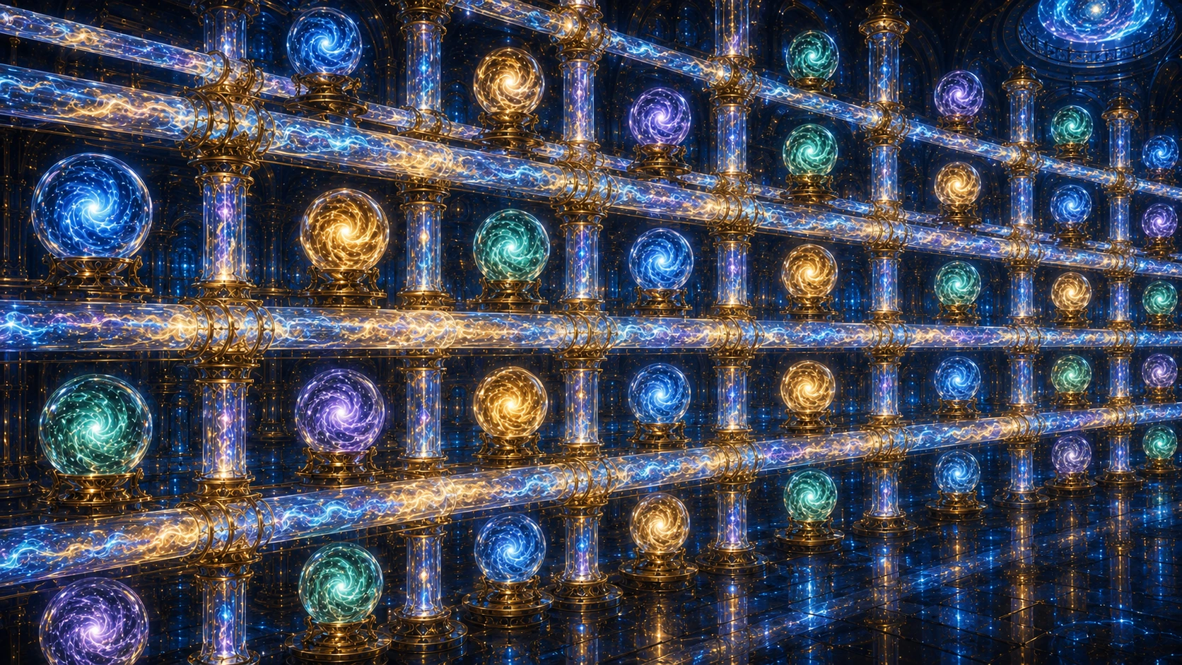 The network of Crystal Veins carrying clouds of color through The Imagination Hall