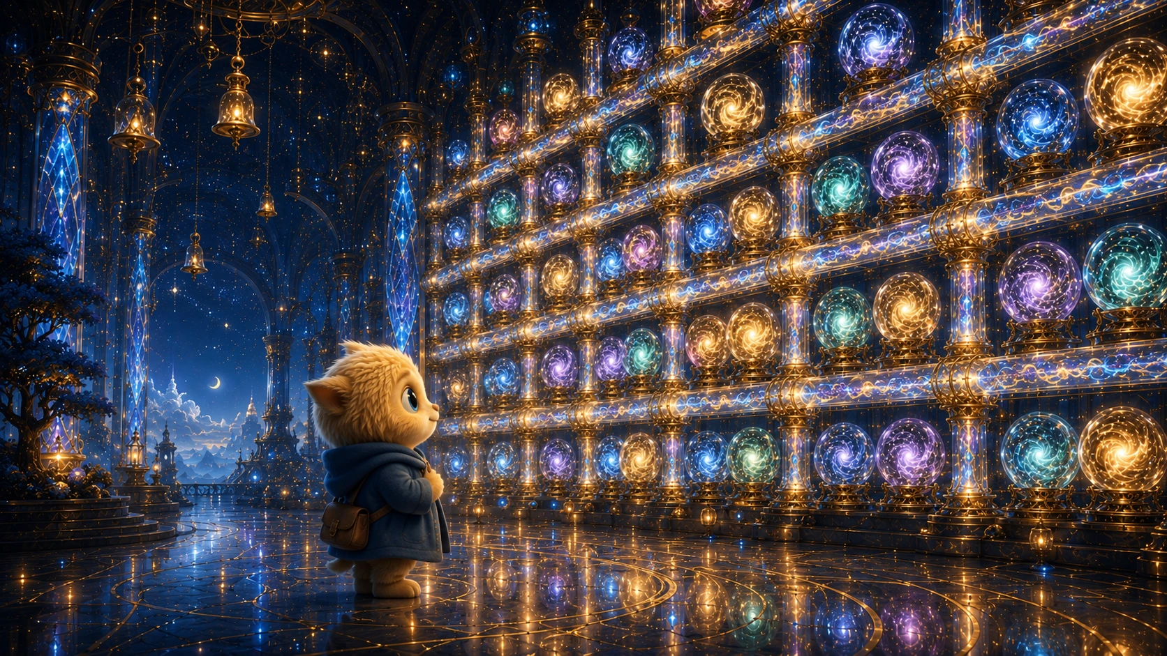 Numi searching The Everglow Wall among thousands of Story Spheres