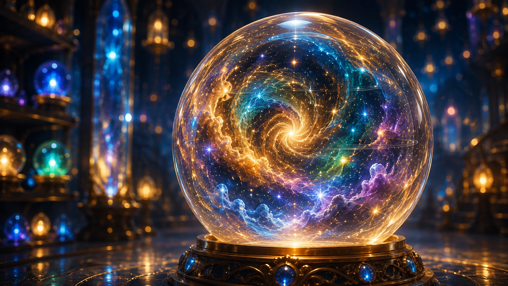 Close-up of the completed Story Sphere glowing from within